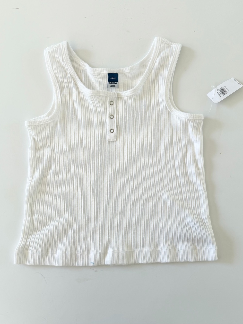 White Ribbed Button-Front Tank Top
